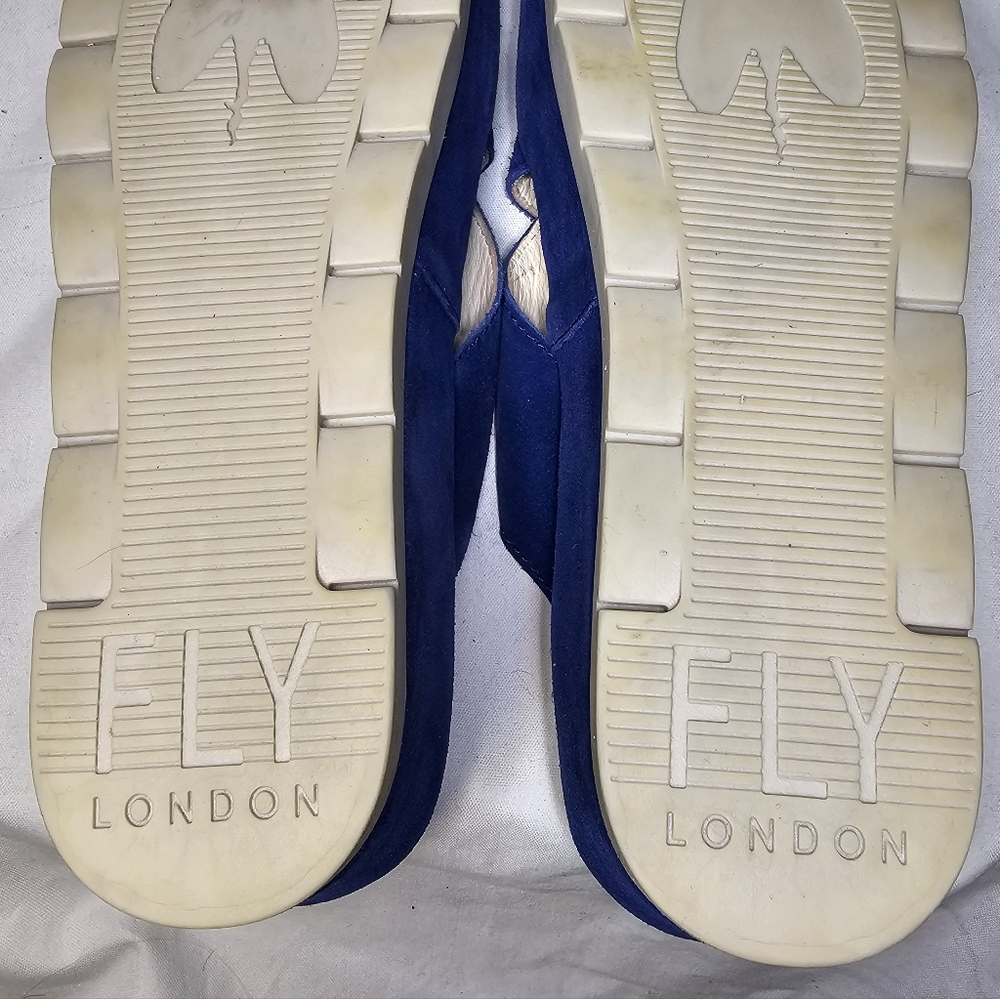 Fly London Begs Wedge Sandals - Women's Size 40 - Blue Suede Chunky Platform - Picture 10 of 14